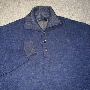 Canali Wool Quarter Zip Sweater Extra Fine Merino Blue Navy Men's XL
